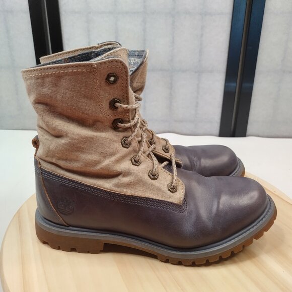 Timberland Earthkeepers Wheat Roll Top Gray Leather Boots Women US 8.5M - Picture 1 of 16